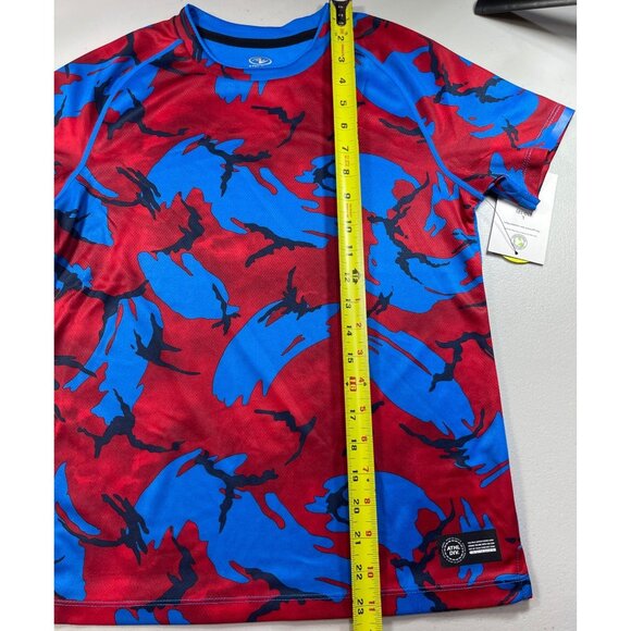 Athletic Works Boys Large 10-12 Dri-Fit Shirt Red & Blue Camouflage Design Short - Picture 5 of 10